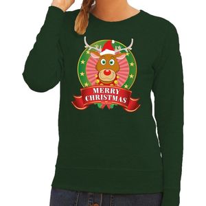 Foute kersttrui / sweater Rudolf - groen - Merry Christmas voor dames M