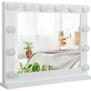 Sefaras Make-up spiegel 14 LED Bulb lampjes - 80 x 67.3cm - Hollywood Make up Mirror - Dimbaar met drie lichtstanden - Wit