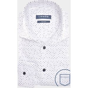 Ledub modern fit overhemd - structuur - wit met blauw en beige dessin - Strijkvriendelijk - Boordmaat: 39