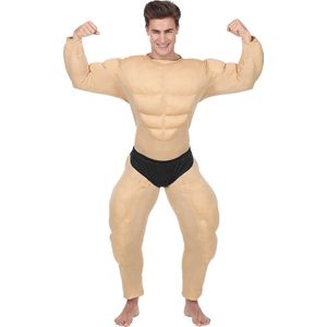 Widmann - Opblaas Dikmaak & Spierballen Kostuum - Opschepper Van De Sportschool Bodybuilder - Man - beige - Small - Carnavalskleding - Verkleedkleding