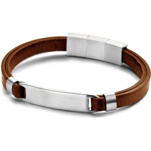 Frank 1967 7FB-0444 leren armband met stalen element - 21 cm - licht bruin