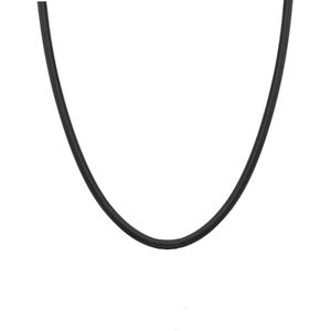 Lucardi Dames Siliconen Ketting met zilveren sluiting - Echt Zilver - Ketting - Cadeau - 45 cm - Zwart