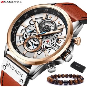 Curren - Horloge Heren - Cadeau voor Man - Horloges voor Mannen - 48 mm - Oranje Zilver