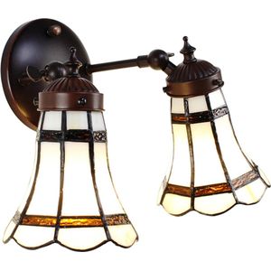 HAES DECO - Wandlamp Tiffany 30x23x23 cm Wit Bruin Glas Metaal Geen vorm Muurlamp Sfeerlamp Tiffany Lamp