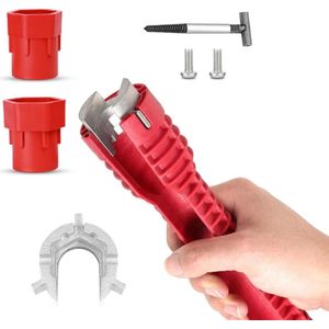 Kraan / Wasbak Moersleutel 8 in 1 - Gootsteen Sleutel - Staande Kraanmoersleutel - Wastafel Gereedschap - Buissleutel voor Toiletpot, Badkamer, Keuken