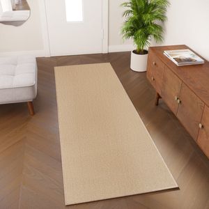 Tapiso Mono Loper Kleed Beige Effen Gang Laagppolig Vloerkleed Maat- 100x650