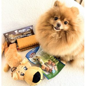 Honden verjaardags pakket 4-delig met speeltjes, botjes en heerlijke koek Happy Birthday - hond - huisdier - verjaardag - hondenspeeltje - hondenkoek - knuffel - bot
