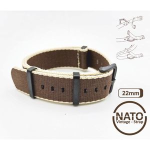 22mm Nato Strap BRUIN KHAKI met zwarte gesp - Vintage James Bond - Nato Strap collectie - Mannen - Vrouwen - Horlogeband - 22 mm bandbreedte