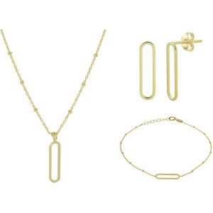 Schitterende SET : 14 Karaat Gouden Halsketting Armband en Oorstekers | Geschenkset |Bruidssieraden