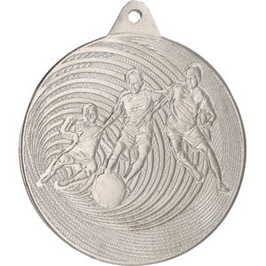 100 zilveren medailles van 5 cm voetbal met lint driekleur