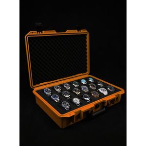 Onverwoestbare horlogekoffer voor 18 horloges - Oranje - Originele Elbrus Horology Timepiece Valet horlogedoos