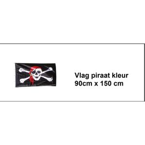 Piratenvlag met rode bandana - 150cm x 90 cm - Themaparty - Festival thema feest party piraten piraat bones halloween