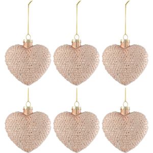 J-Line Doos Van 6 Kerstballen Hart Glitter Glas Blinkend Licht Roze Small