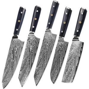 Mastersøn - Luxe en Professionele Japanse Messenset - Set van 5 - Damascusmes - 73 Lagen - VG10 - Vissengraat - Damascus Mes - Messenset - Damastmes - Koksmes - Chefmes - Kiritsuke - Santoku - Nakiri