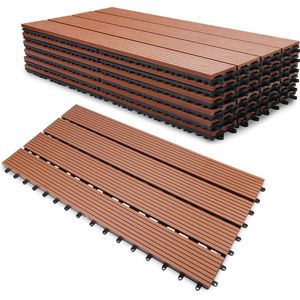 Terrastegels 60x30cm 6 stuks 1m² WPC Tegels Balkon Terras of Vlonder Snelle Montage Vlondertegel Tuintegels Terrasplanken Balkon vloer Kliktegels Buiten tegels Geelbruin