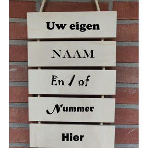 Houten tekstladder met je eigen tekst - Hangbord - Persoonlijk - Huisnummer - Gepersonaliseerd - Naambord - Eigen naam - 5 bordjes