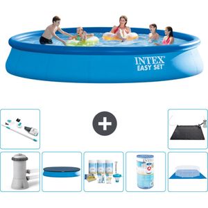 Intex Rond Opblaasbaar Easy Set Zwembad - 457 x 84 cm - Blauw - Inclusief Pomp Afdekzeil - Onderhoudspakket - Filter - Grondzeil - Stofzuiger - Solar Mat