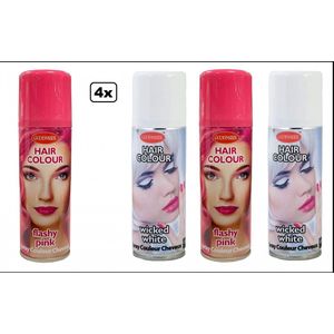 4x Haarspray roze/wit 125 ml - Word bezorgd in doos ivm beschadeging - Festival thema feest carnaval haar kleurspray party