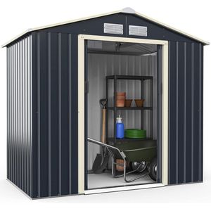COSTWAY Gereedschapsschuur van metaal, 213 x 127 x 195 cm, afsluitbaar, tuinhuis met 4 ventilatiesleuven en schuifdeur, tuinschuur voor grasmaaiers, fietsen, gereedschap, metalen schuur, voor buiten