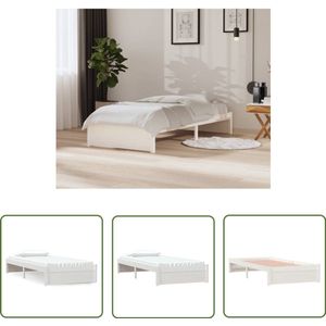 vidaXL Bedframe massief hout wit 90x200 cm Houten Bedframe - Enkelbed - Wit Bed - Massief Grenenhout - Stapelbaar Bed