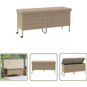 The Living Store Tuinbox met wielen 160x55x75 cm poly rattan beige - Tuinopslag - Buitenkast - Opslagbox - Tuinartikelen - Garden Storage