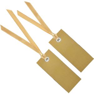 Santex cadeaulabels met lintje - set 24x stuks - goud - 3 x 7 cm - naam tags
