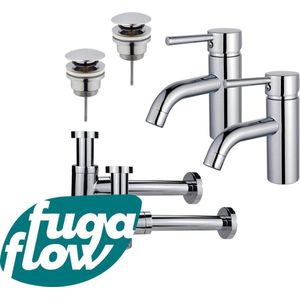 FugaFlow Eccelente Sobrado Badkamer Wastafelkraanset - voor dubbele wastafel - lage wastafelkraan - klikwaste plug - verlaagde design sifon - Chroom