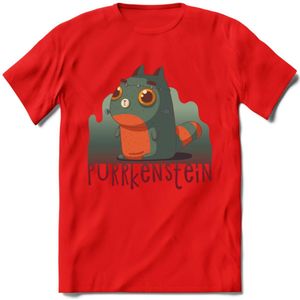 Monster van Purrkenstein T-Shirt Grappig | Dieren katten halloween Kleding Kado Heren / Dames | Animal Skateboard Cadeau shirt - Rood - S