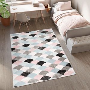 Tapiso Baby Vloerkleed Blauw Wit Grijs Roze Modern Kinderkamer Tapijt Maat- 180x250