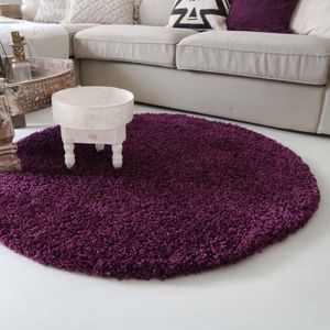 Hoogpolig rond vloerkleed shaggy Royal 5cm hoogte - paars 80 cm rond