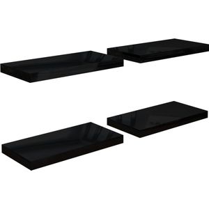vidaXL Zwevende Wandschappen - Hoogglans Zwart 4 st Wandplank - Wandendecoratie - Woonaccessoires - Mdf Plank - Zwarte Wandplank