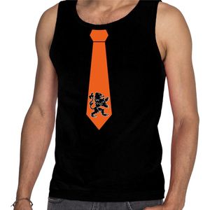 Zwart fan tanktop voor heren - oranje leeuw stropdas - Holland / Nederland supporter - EK/ WK mouwloos t-shirt / outfit XL