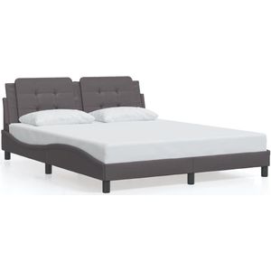 vidaXL - Bedframe - met - hoofdbord - kunstleer - grijs - 160x200 - cm