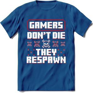 Gamers don't die pixel T-shirt | Rood | Gaming kleding | Grappig game verjaardag cadeau shirt Heren – Dames – Unisex | - Donker Blauw - M