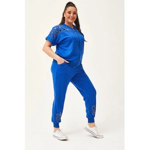 Dames Large Trainingspak Blauw - Zomer Kortmouw Transparante Snit Steen Bedrukte - L Tracksuit Joggingpak