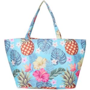 Een vrolijke strandtas met een print van een ananas, bloemen en bladeren (55x35x20cm) gevoerd en afsluitbaar met een rits aan de binnenkant. Dit is een echte musthave! Een handige tas om veel in mee te kunnen nemen. Voor uzelf of als Cadeau.