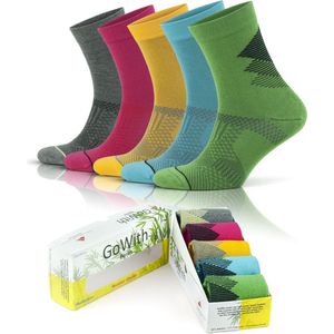 GoWith-bamboe crew sokken-5 paar-sport sokken-naadloze sokken-hardloop sokken-sokken heren en dames-cadeau sokken-40-44