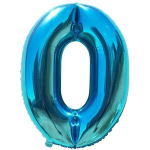 Cijfer ballon 0 jaar Babydouche - blauw folie helium ballonnen - 100 cm - blauwe 10 - 20 - 30 - 40 - 50 - 60 - 70 - 80 - 90 - 100 verjaardag versiering