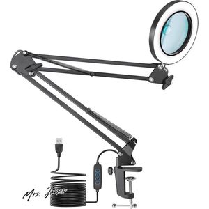 Mrs. Jones LED loeplamp vergrootglas standaard 10X 8X Jubor klem bureaulamp 3 kleurmodi dimbaar hobby ambachten werkpleklamp leeslamp .