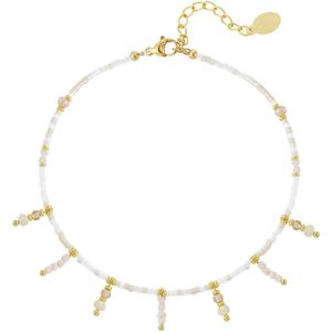 Enkelbandje wit kralen goud - waterproof - stainless steel