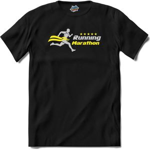 Running Marathon | Hardlopen - Rennen - Sporten - T-Shirt - Unisex - Zwart - Maat M