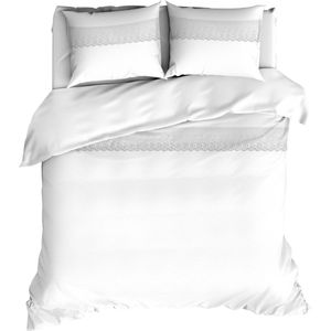 Premium flanel dekbedovertrek broderie wit - 260x200/220 (extra breed) - zeer zacht en heerlijk warm - uniek dessin - donsachtig laagje - excellente kwaliteit