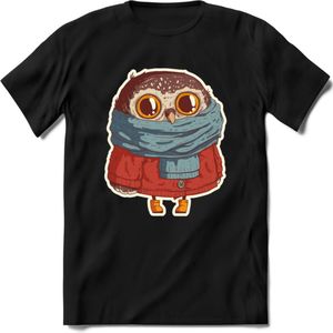 Winter uil T-Shirt Grappig | Dieren uilen Kleding Kado Heren / Dames | Animal Skateboard Cadeau shirt - Zwart - M