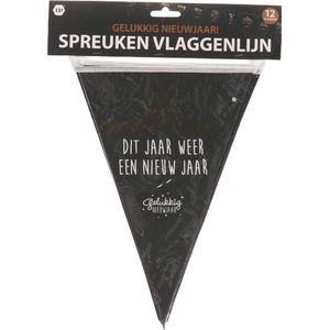 Gelukkig Nieuwjaar Spreuken Vlaggenlijn - Zwart / Wit - Kunststof - ca. 12 Vlaggen / 2.5 meter - 30 x 20 cm