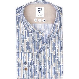 R2 Overhemd Poplin Print Blauw - Maat 45 - Heren - Overhemden Casual