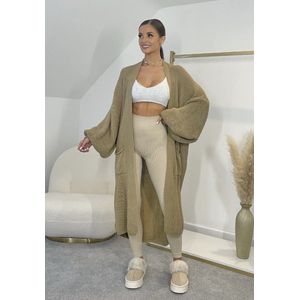 Comfy cardigan - Camel/bruin - Lang vest voor dames - Vestje met zakken voor vrouwen - Met stretch - One-size - Een maat