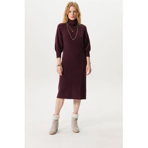 Sissy-Boy - Bordeauxrode gebreide jurk met hoge kraag en driekwart mouwen