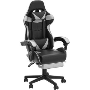 Gamingstoel met massagefunctie en voetensteun - Ergonomische gamer-stoel met hoofdsteun en lendenkussen - Grijs