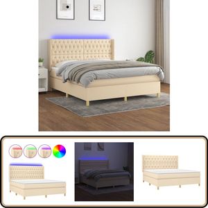 vidaXL Boxspring met LED en matras crème 160x200cm Boxspring Bed - Creme Kleurtoneel - Slaapcomfort - Led Verlichting - Pocketed Veren Matras