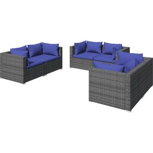 vidaXL - 6-delige - Loungeset - met - kussens - poly - rattan - grijs